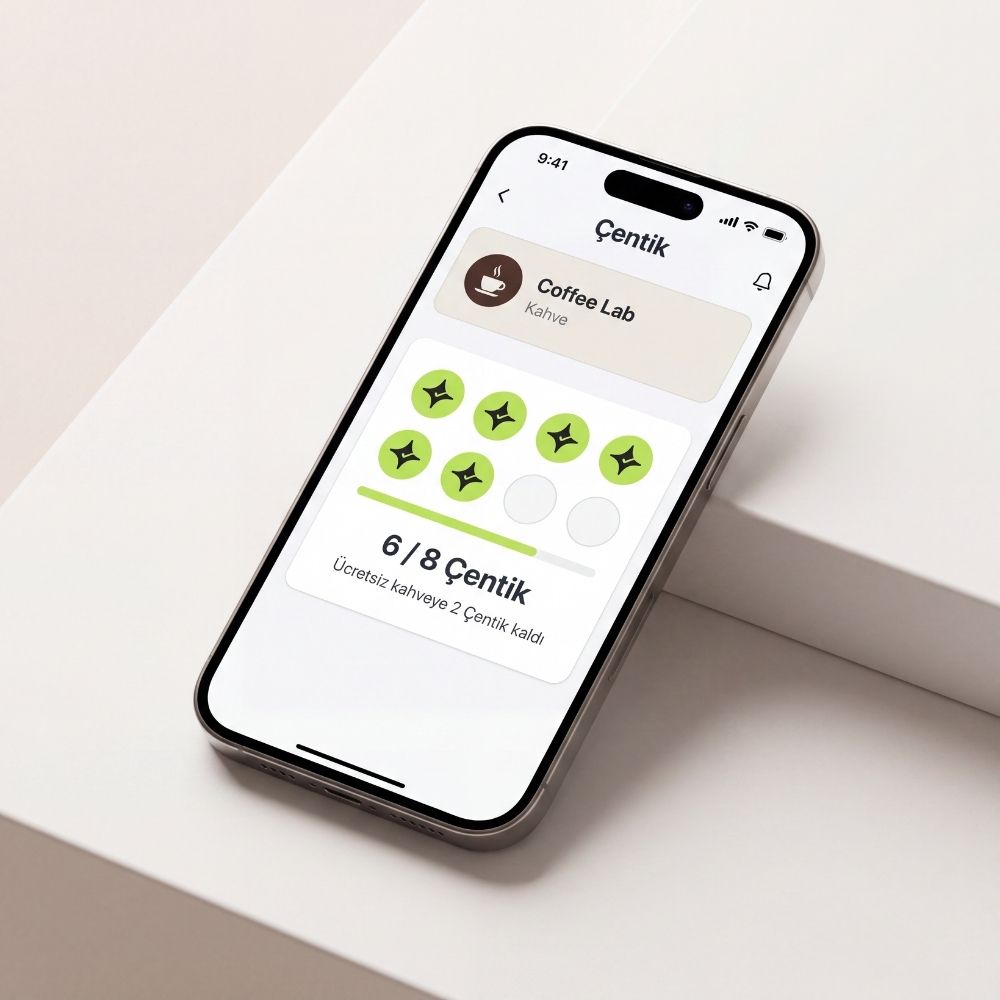 Telefonda açık Çentik dijital kahve kartı