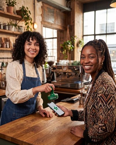 Çentik alan müşteri ve barista